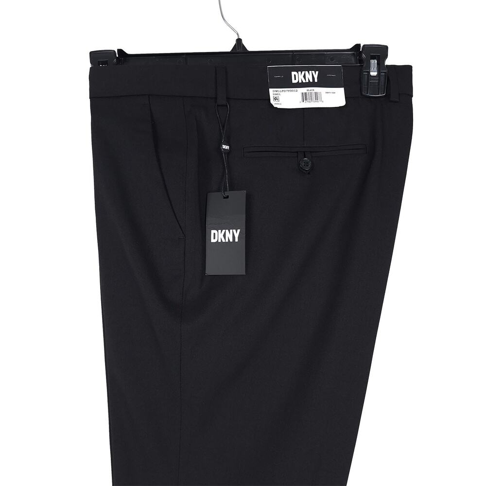 DKNY Mens Modern Fit Dress Pants 40x30 Black Solid Stretch Micro Twill NWT